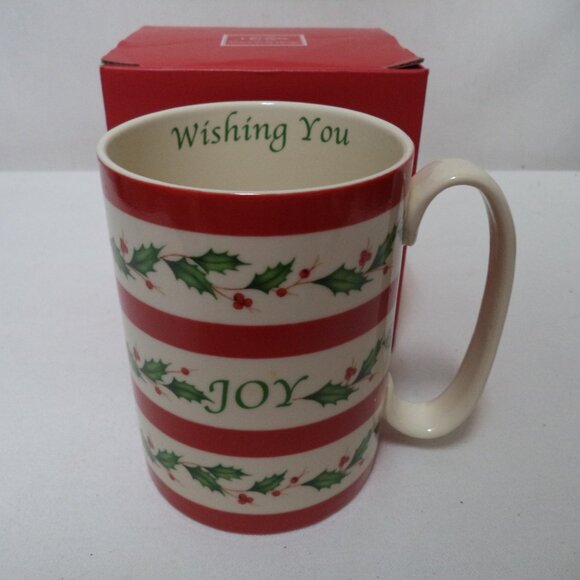 Lenox Holiday Wishes Christmas JOY Mug Cup holly micro dish Bone China NEW NIB - Picture 1 of 11